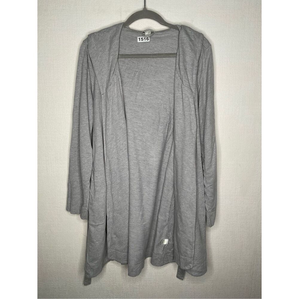 Garnet Hill Grey Cardigan‎ Womens Medium Open Front Belted Cotton Robe Style